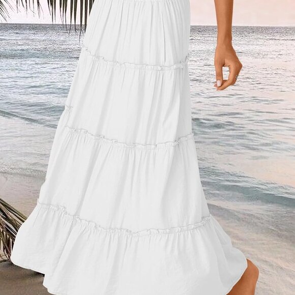 Long Skirts for Women Boho Maxi Skirt Summer Swing Tiered A-Line Elastic High Wa - Picture 3 of 5